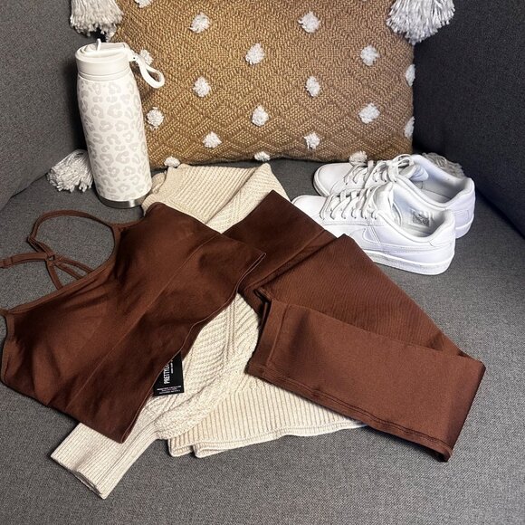 ~NWT PLT~ Seamless High Waist Gym Leggings Dark Brown Sz M Womens Activewear - Picture 7 of 7